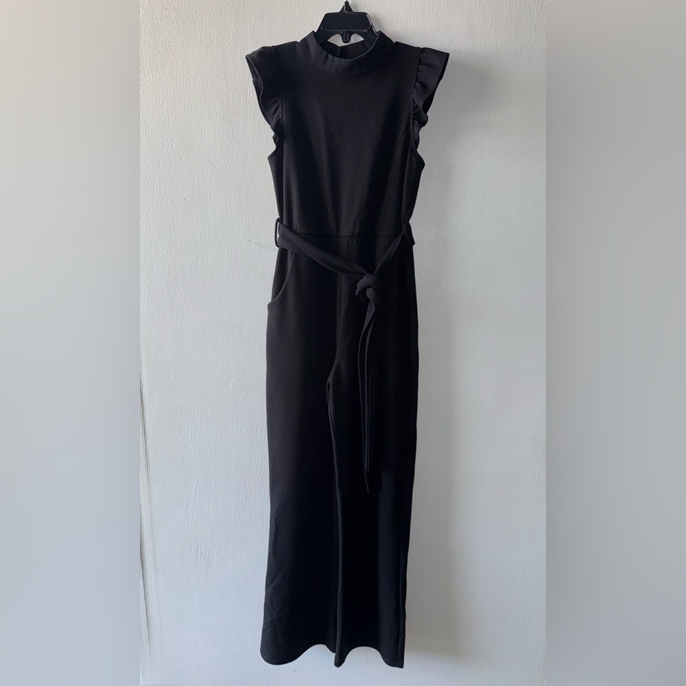 Moa Moa Girls High Neck Flutter Sleeve Tie Waist Jumpsuit